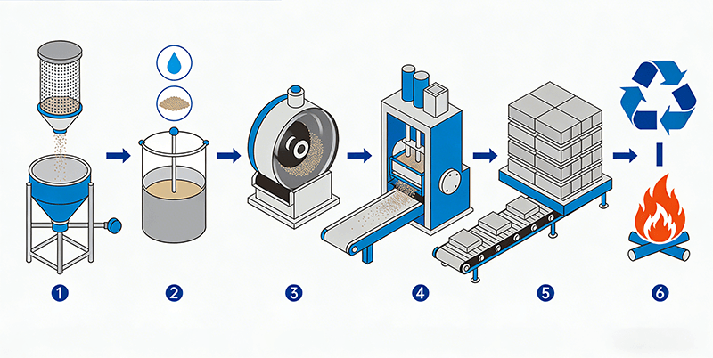 Paper powder briquetting process